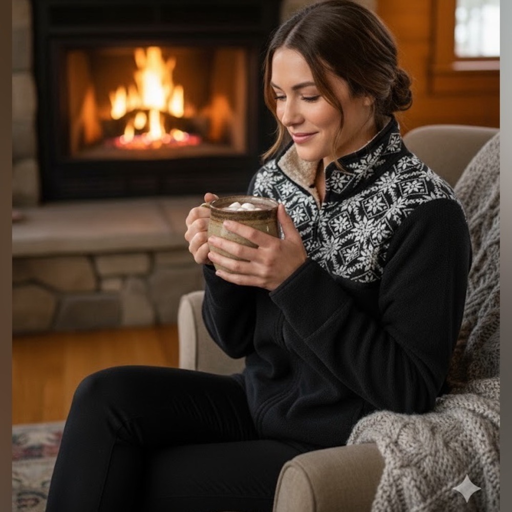 L. L. Bean Woman’s Zippered Nordic Snowflake Fleece, Large